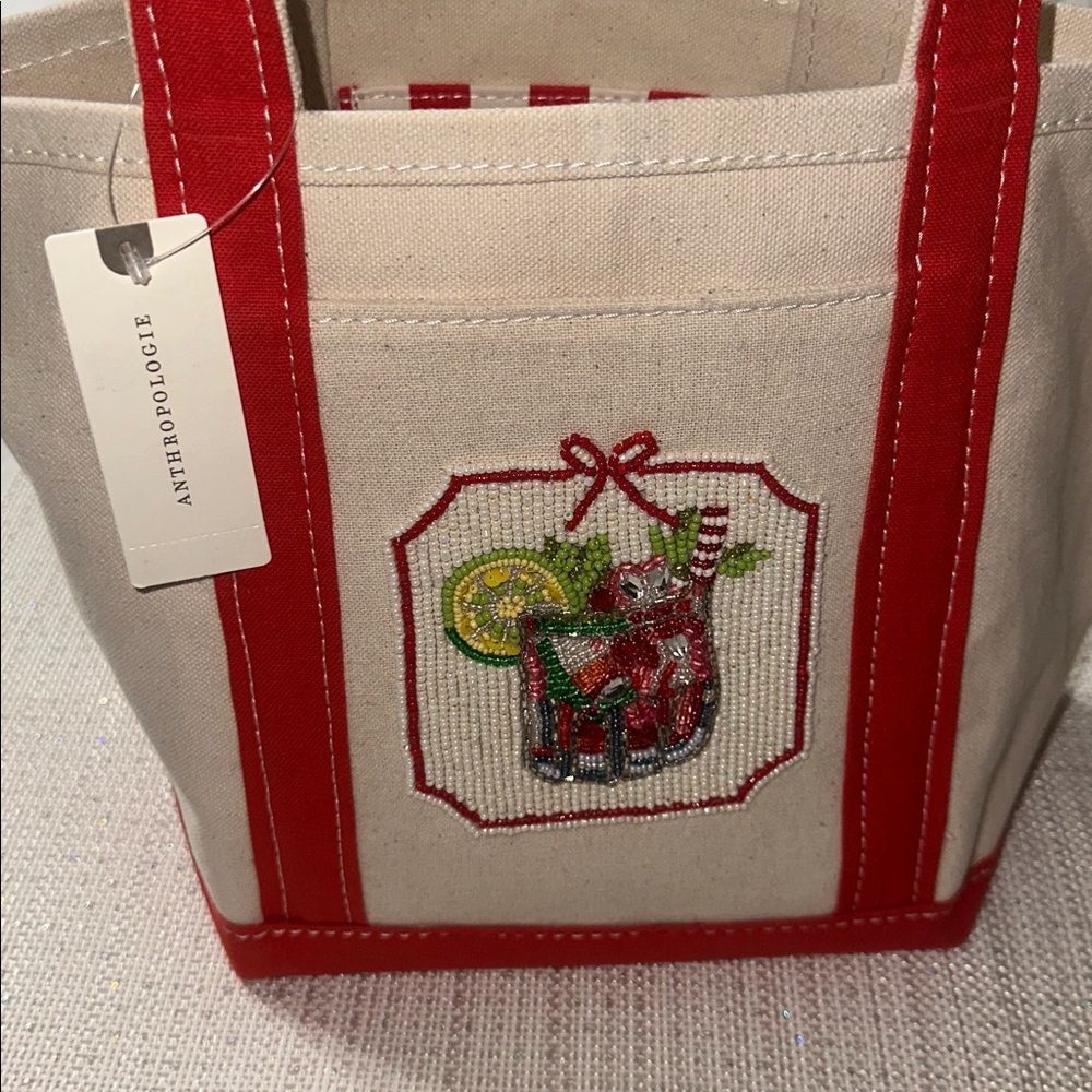 Anthropologie The Hartley Bloody Mary Beaded Cocktail Mini Cotton Canvas Tote - Picture 13 of 16
